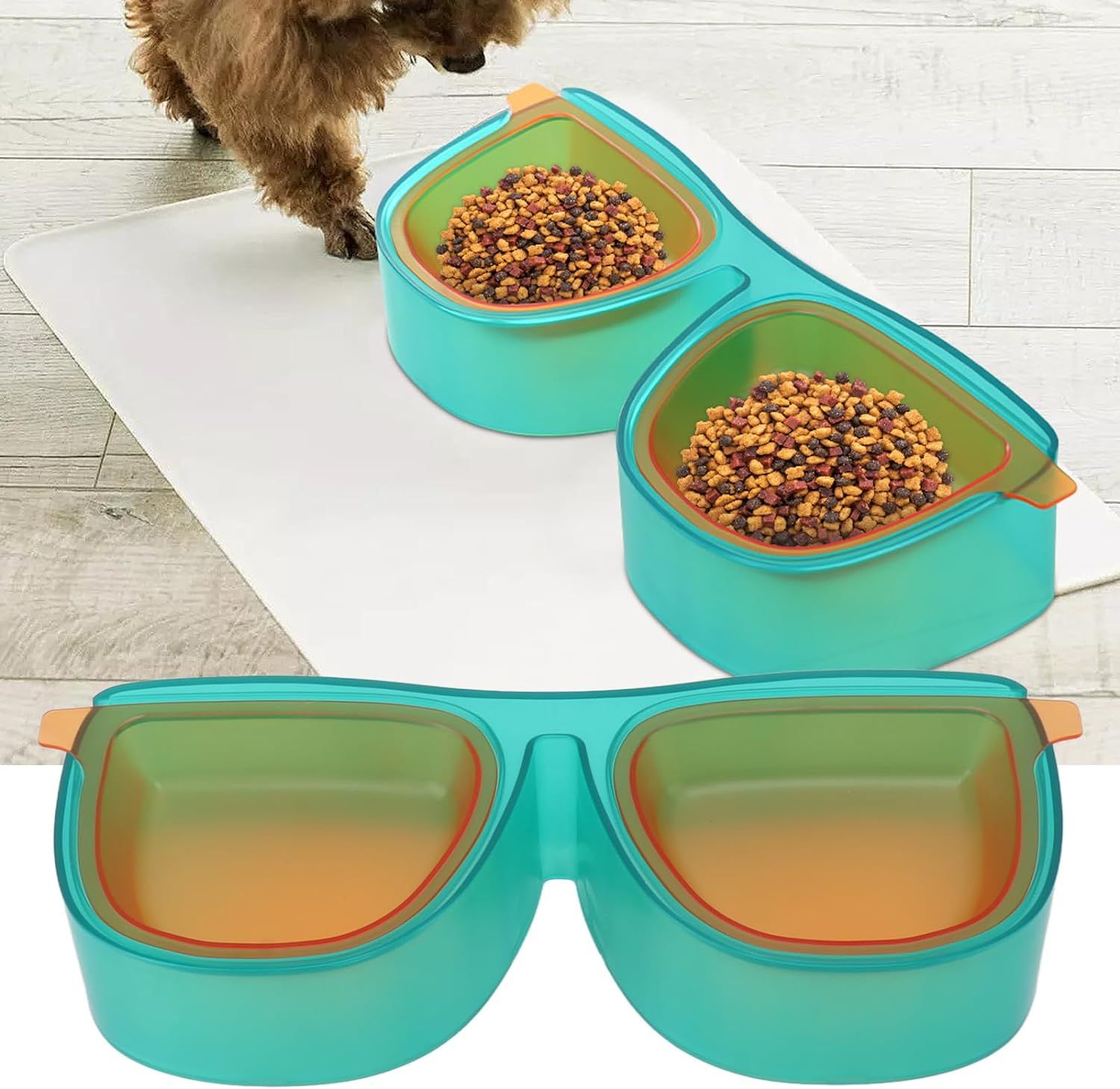 Pet Food Bowl Cute Glasses Shape Large Capacity Mess Proof Portable Cat Dog view 5