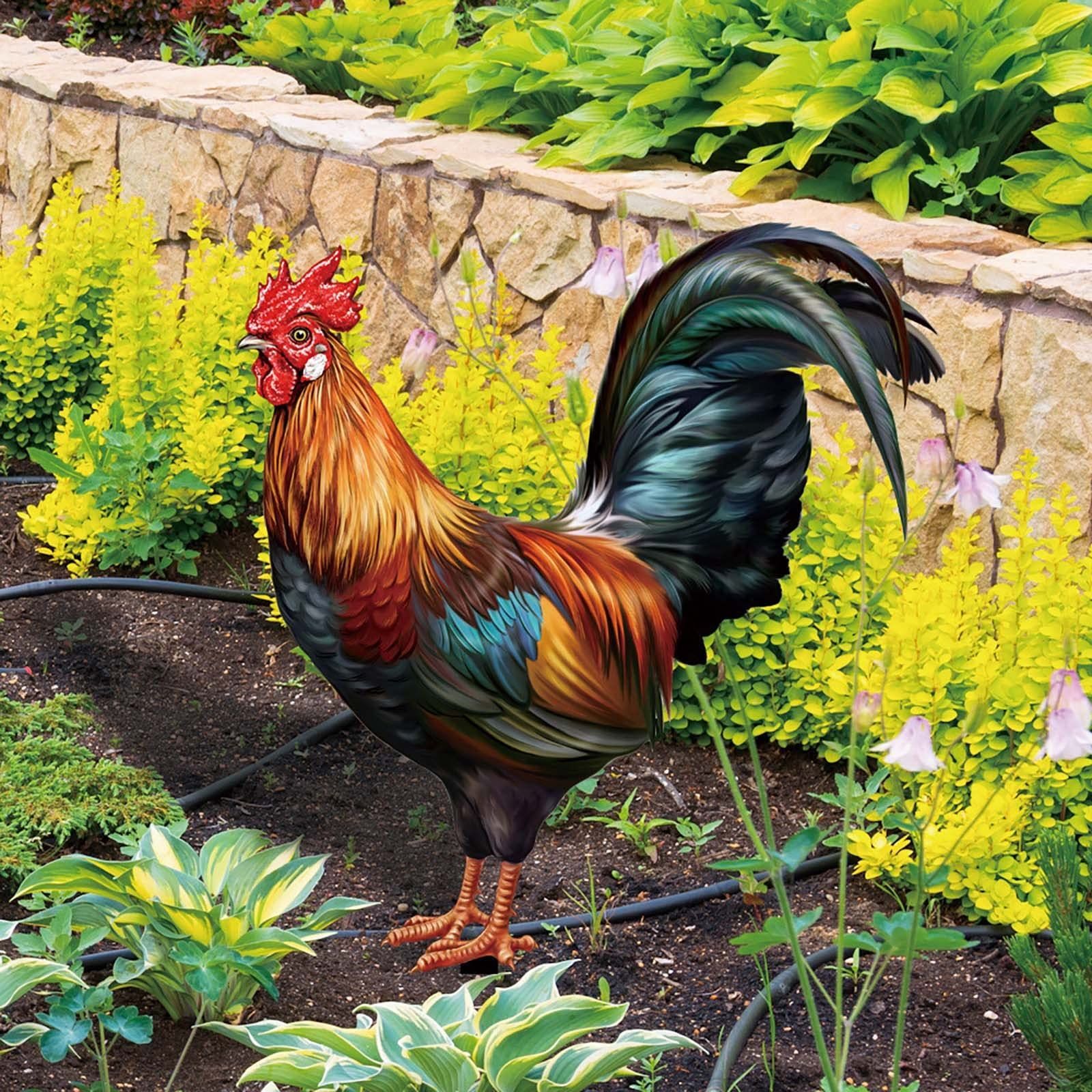 Metal Garden Statues Sculptures Decorative Garden Stakes Yard Chicken view 3
