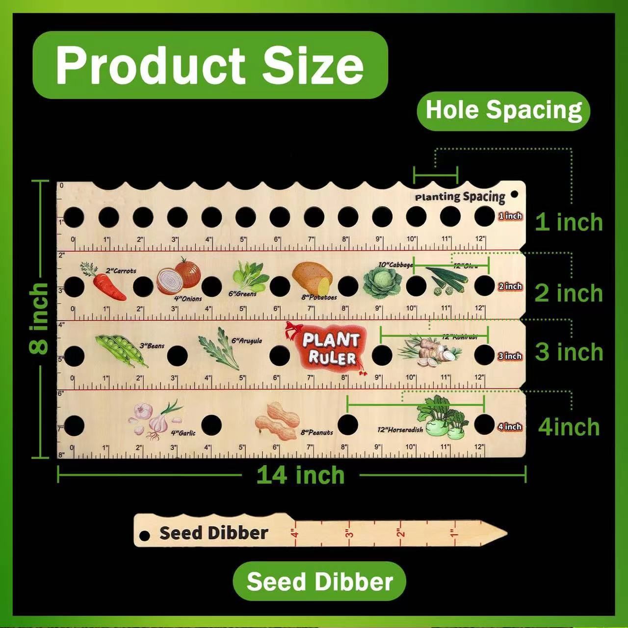 Wooden Plant Ruler with Seed. Multifunction Seed Spacing Ruler with Planting view 3