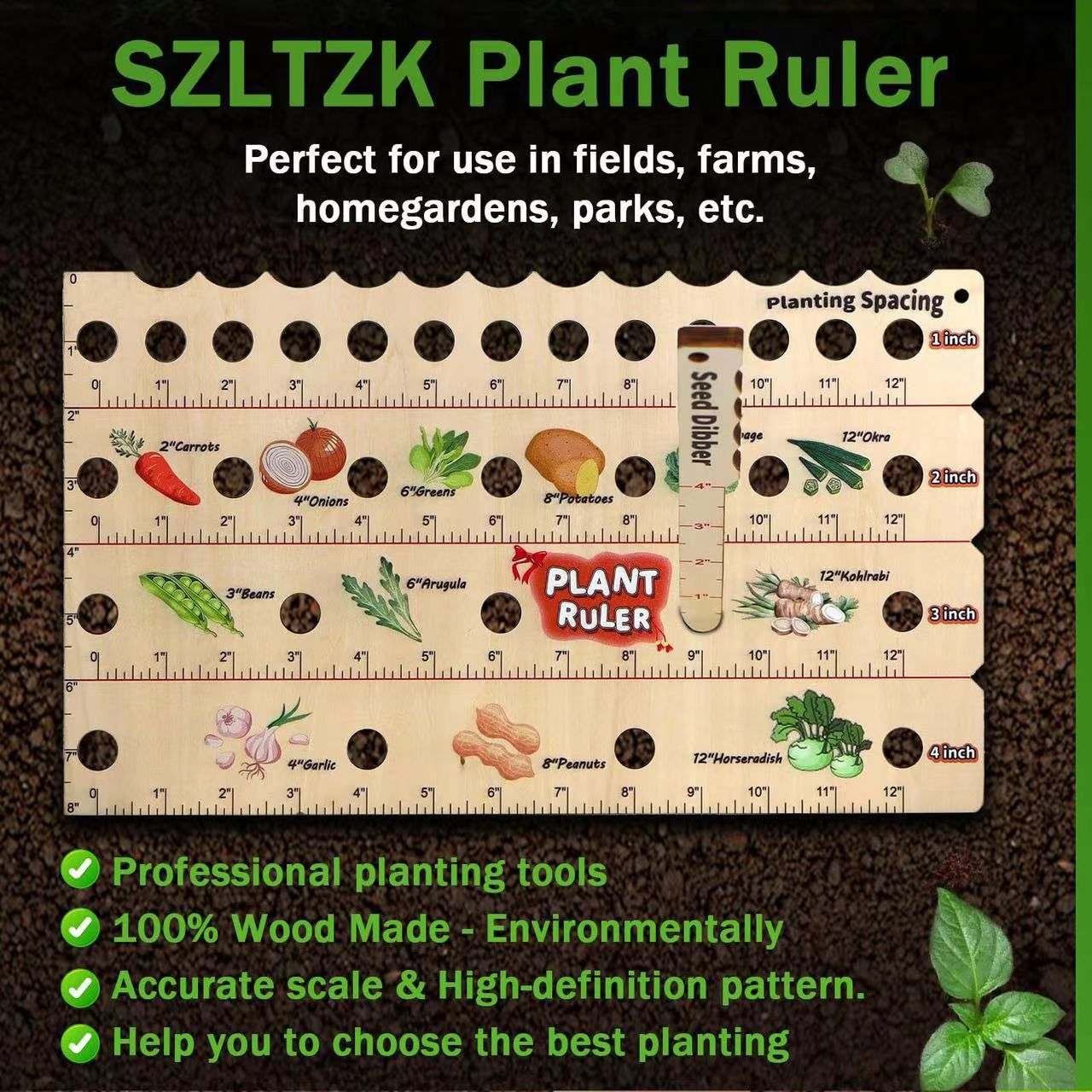 Wooden Plant Ruler with Seed. Multifunction Seed Spacing Ruler with Planting view 5