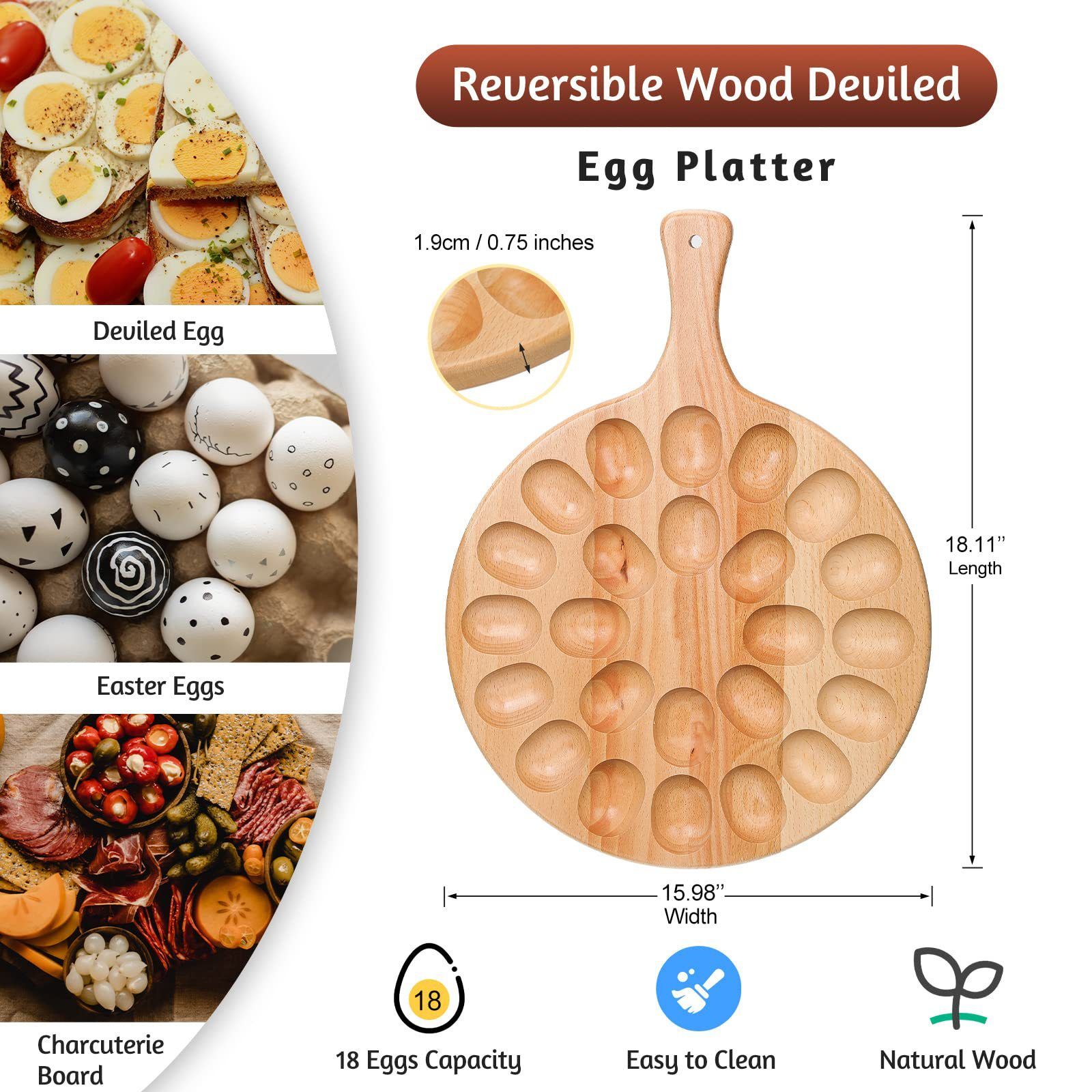 Reversible Wood Deviled Egg Platter and Charcuterie Board Thicken Egg Tray view 3