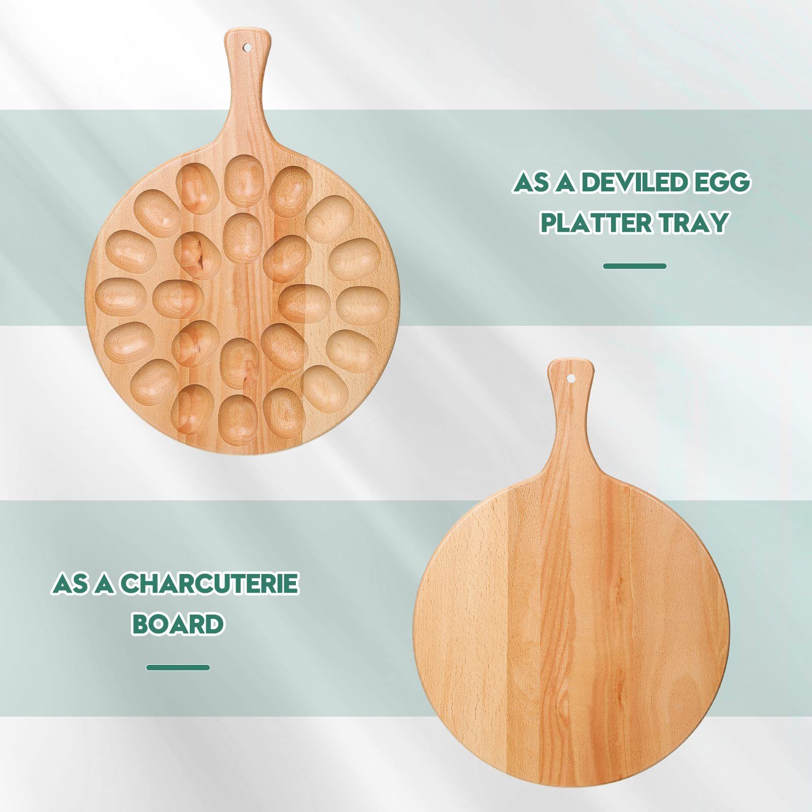 Reversible Wood Deviled Egg Platter and Charcuterie Board Thicken Egg Tray view 4