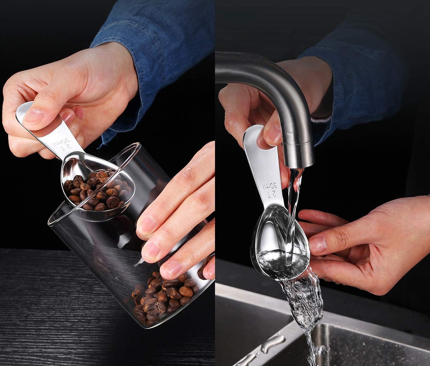 Coffee Scoop, Pack of 2 Stainless Steel Coffee Scoop (15ML and 30ML) Exact view 4