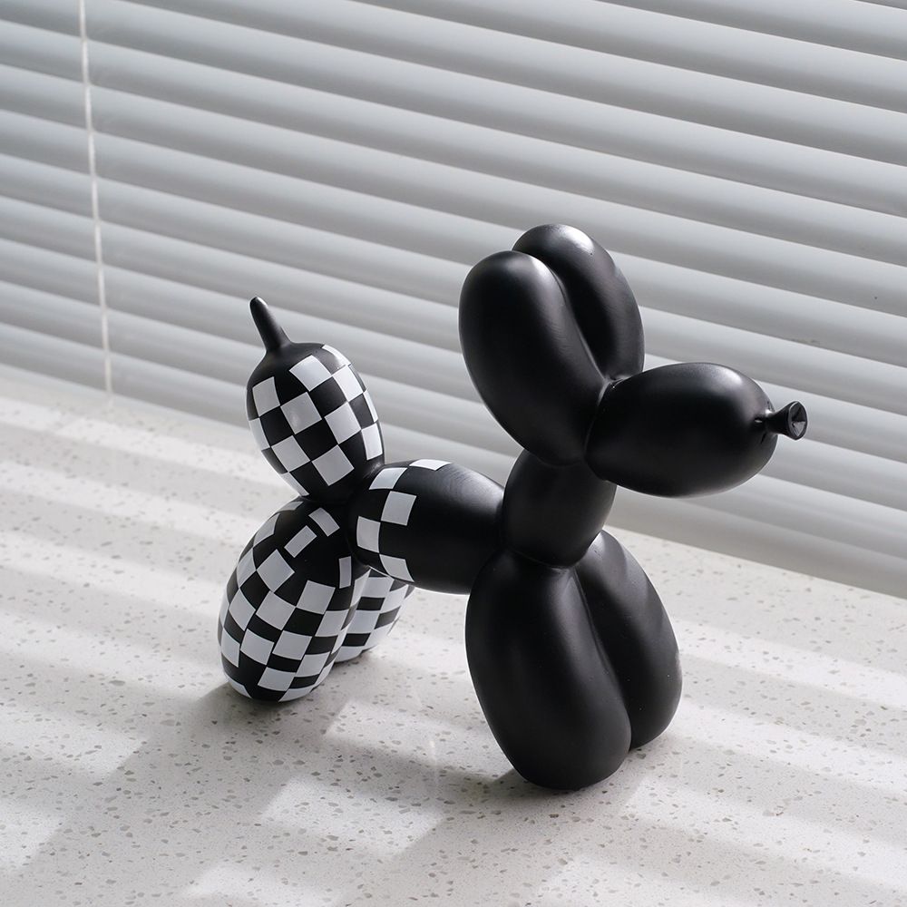 Black and White Checkered Racing Car Pattern Balloon Dog Statue Crafts Living view 5