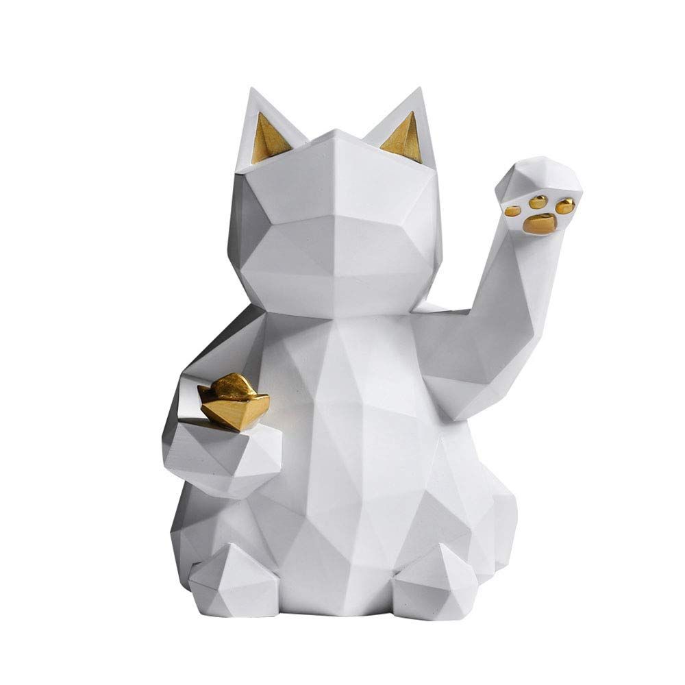 Geometric Lucky Cat Statue Collectible Figurine Feng Shui Successful Career — image 1
