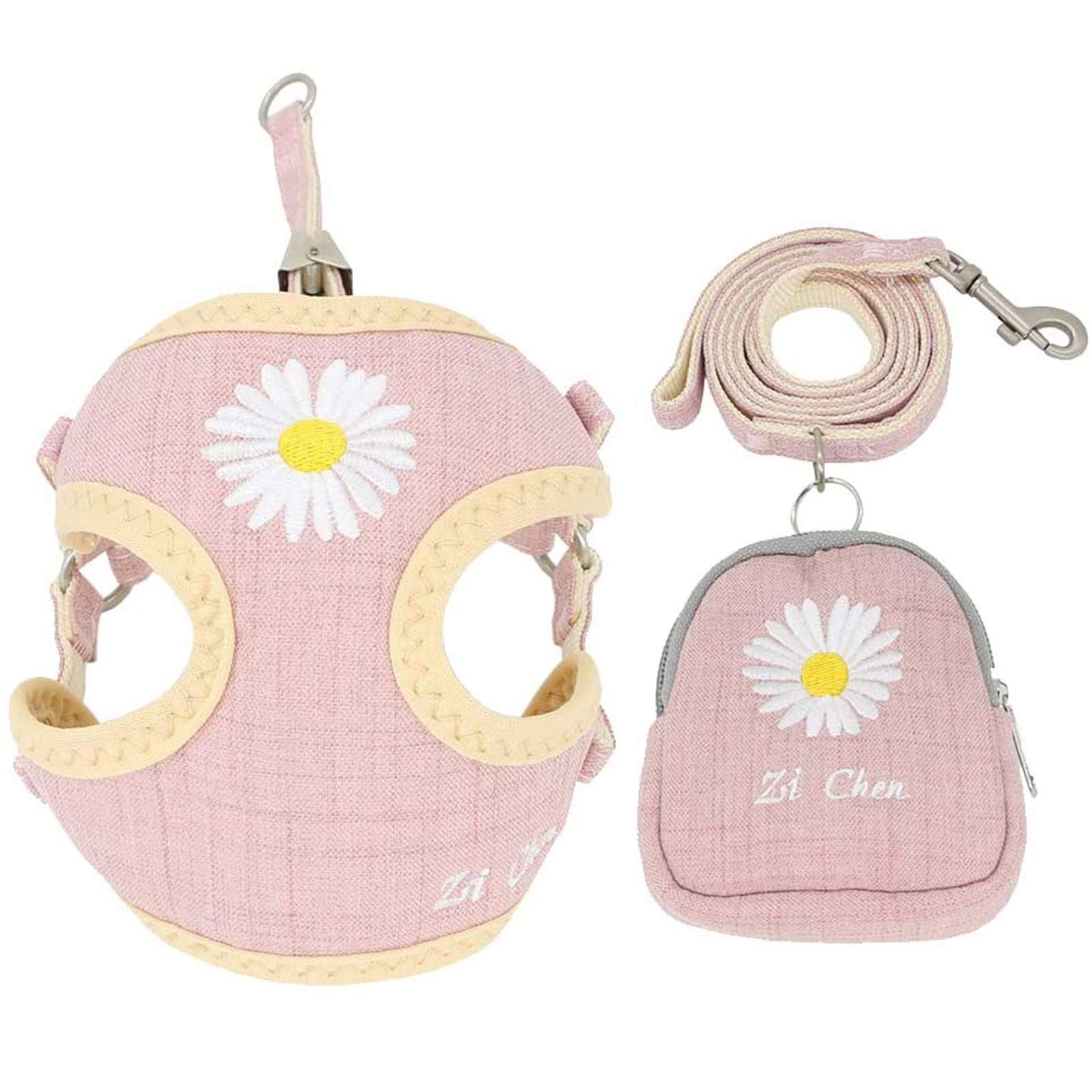 Cute Small Dog Harness and Leash Set with Bags No Pull Daisy Dog Vest Harness