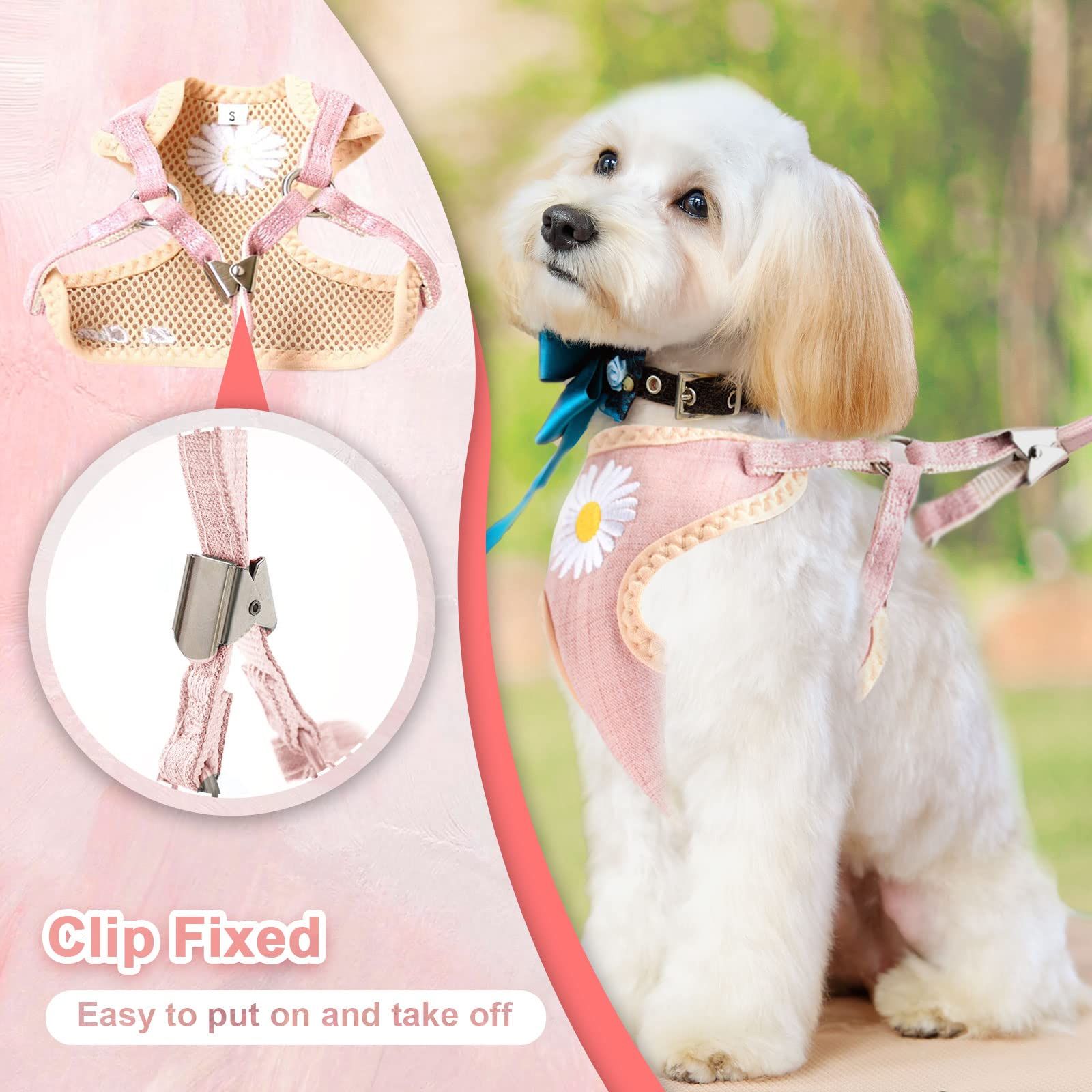 Cute Small Dog Harness and Leash Set with Bags No Pull Daisy Dog Vest Harness view 3