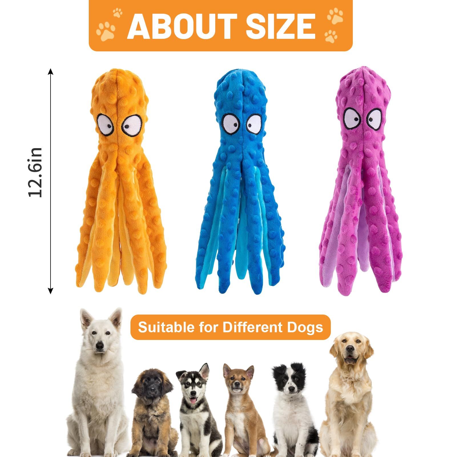 Squeaky Dog Toys, Octopus Toys for Aggressive Chewers, Tough No Stuffing Plush view 5