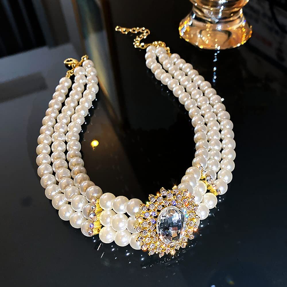 Pearls Short Choker Necklace Chain Multilayer Choker Pendant Necklaces Prom view 4