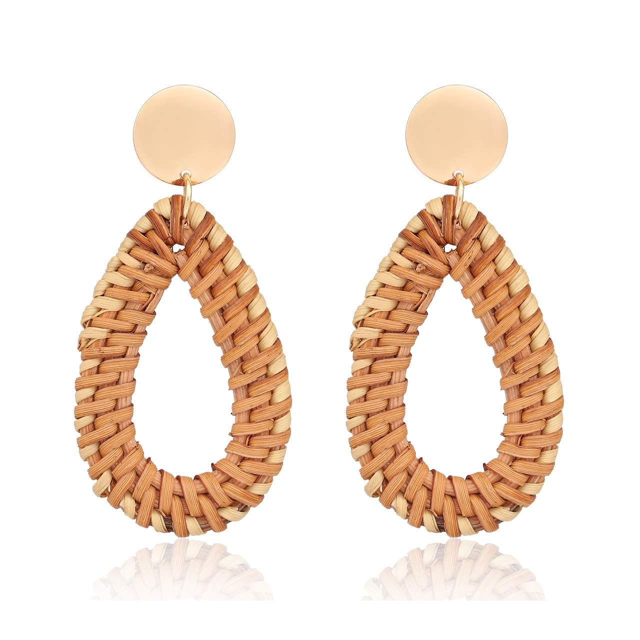 Rattan Earrings for Women Handmade Straw Wicker Braid Drop Dangle Earrings