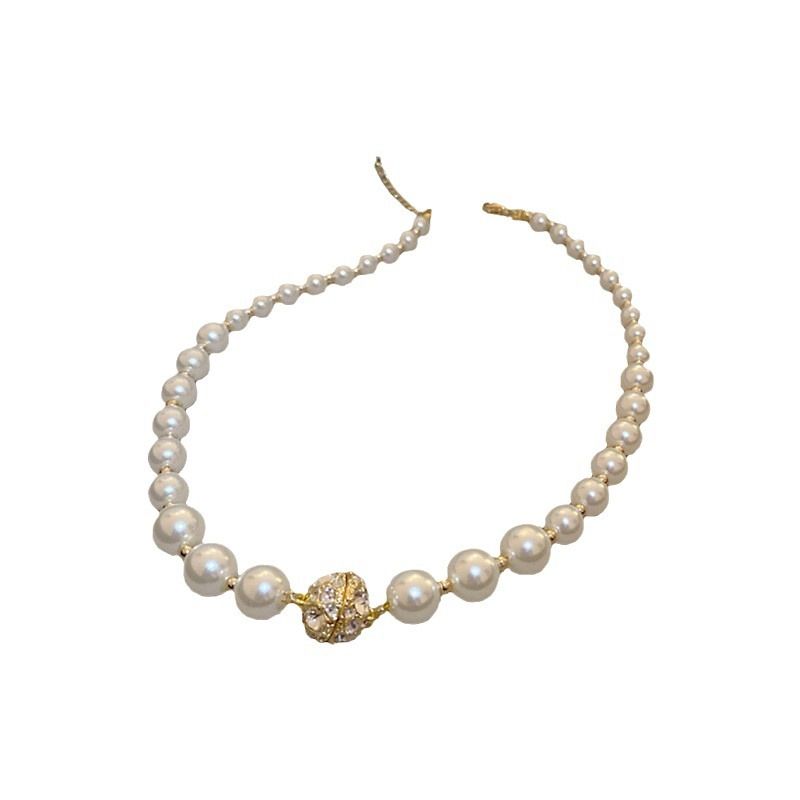 Boho Short Rhinestones Pearl Shiny Choker Necklaces Simple Gold Rhinestones