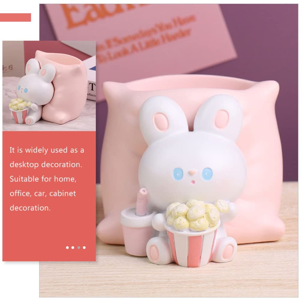 Cute Rabbit Pen Holder Bunny Popcorn Pen Holder Kawaii Resin Animal Makeup view 4