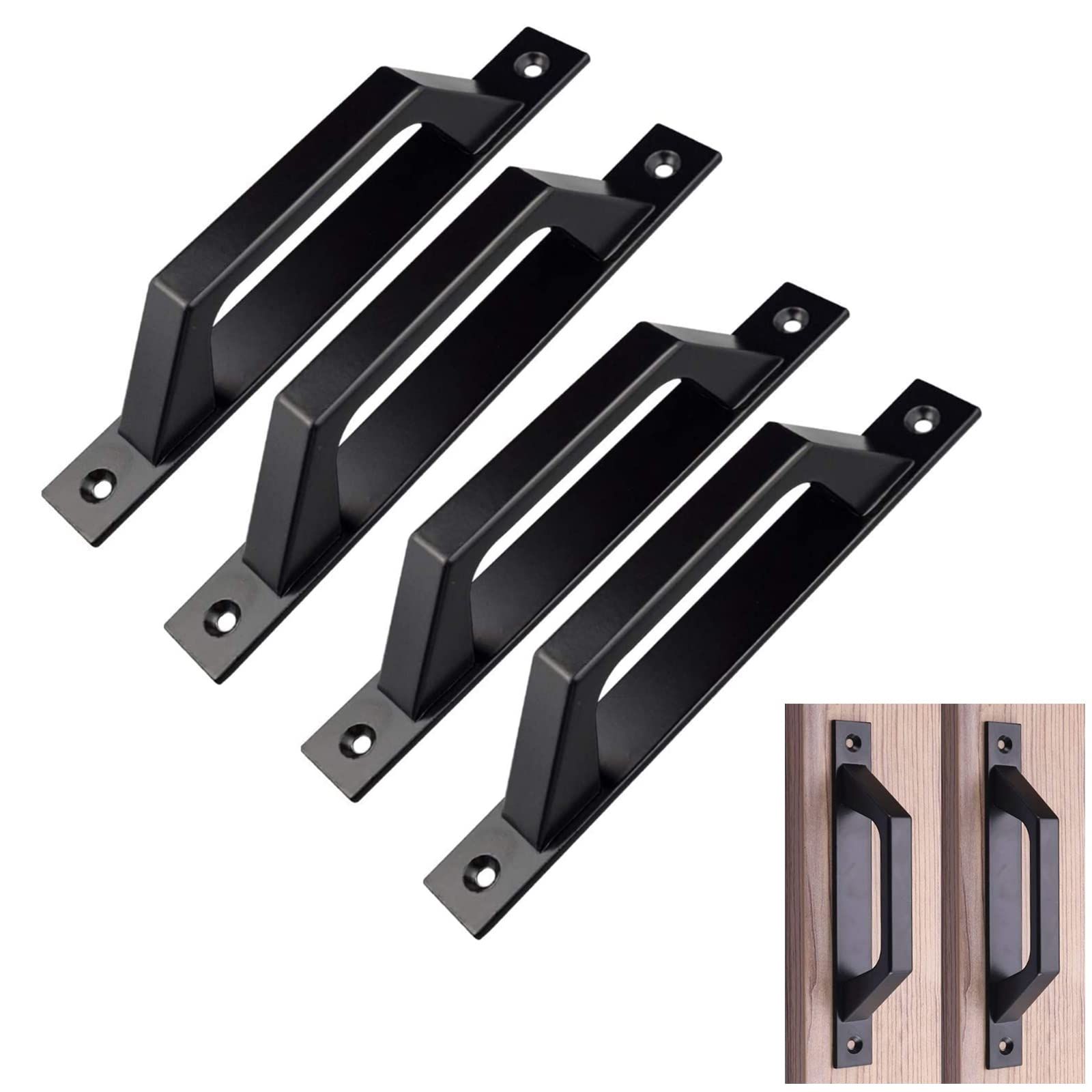 4 pcs Carbon Steel Sliding Barn Door Handle Wood Gate Door Pull Handle 19.6cm