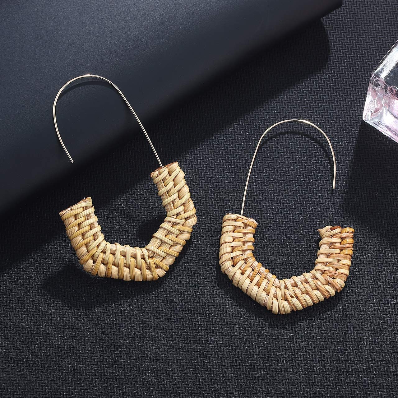 Rattan Earrings for Women Handmade Straw Wicker Braid Hoop Earrings view 5