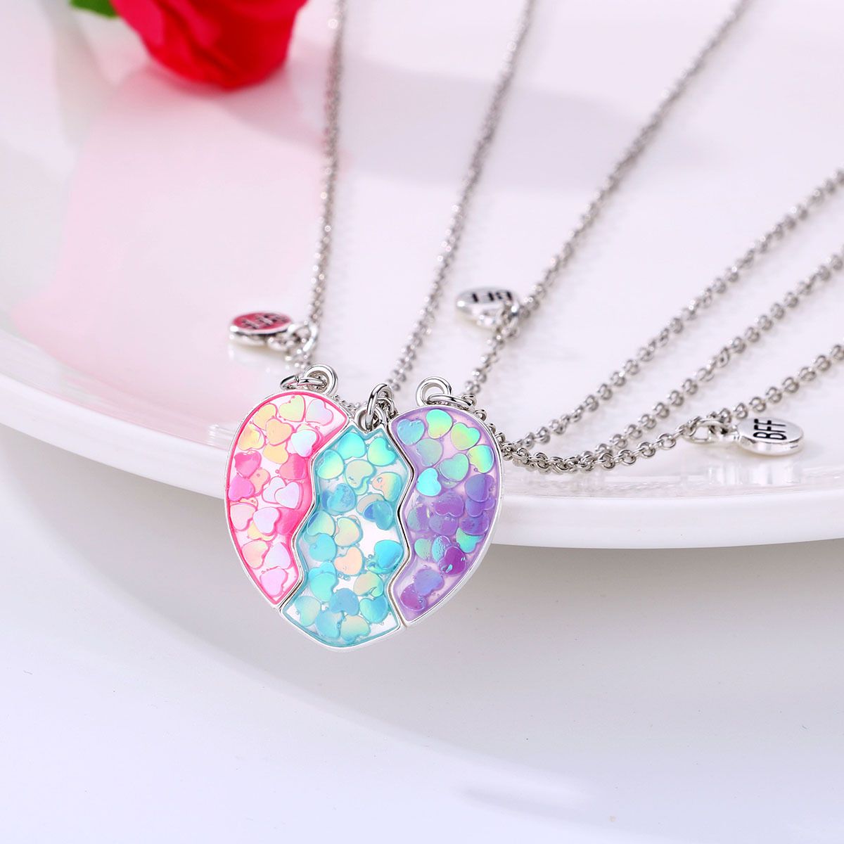 COLORFUL 2-3PCS Half Split Heart BFF Necklace Cute Avocado Cat Matching view 3