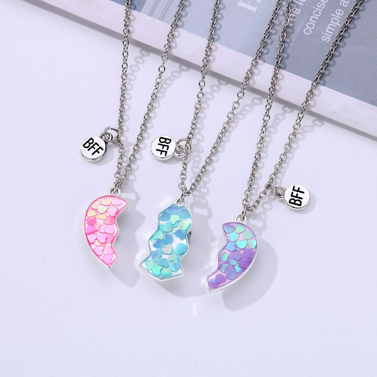 COLORFUL 2-3PCS Half Split Heart BFF Necklace Cute Avocado Cat Matching view 5