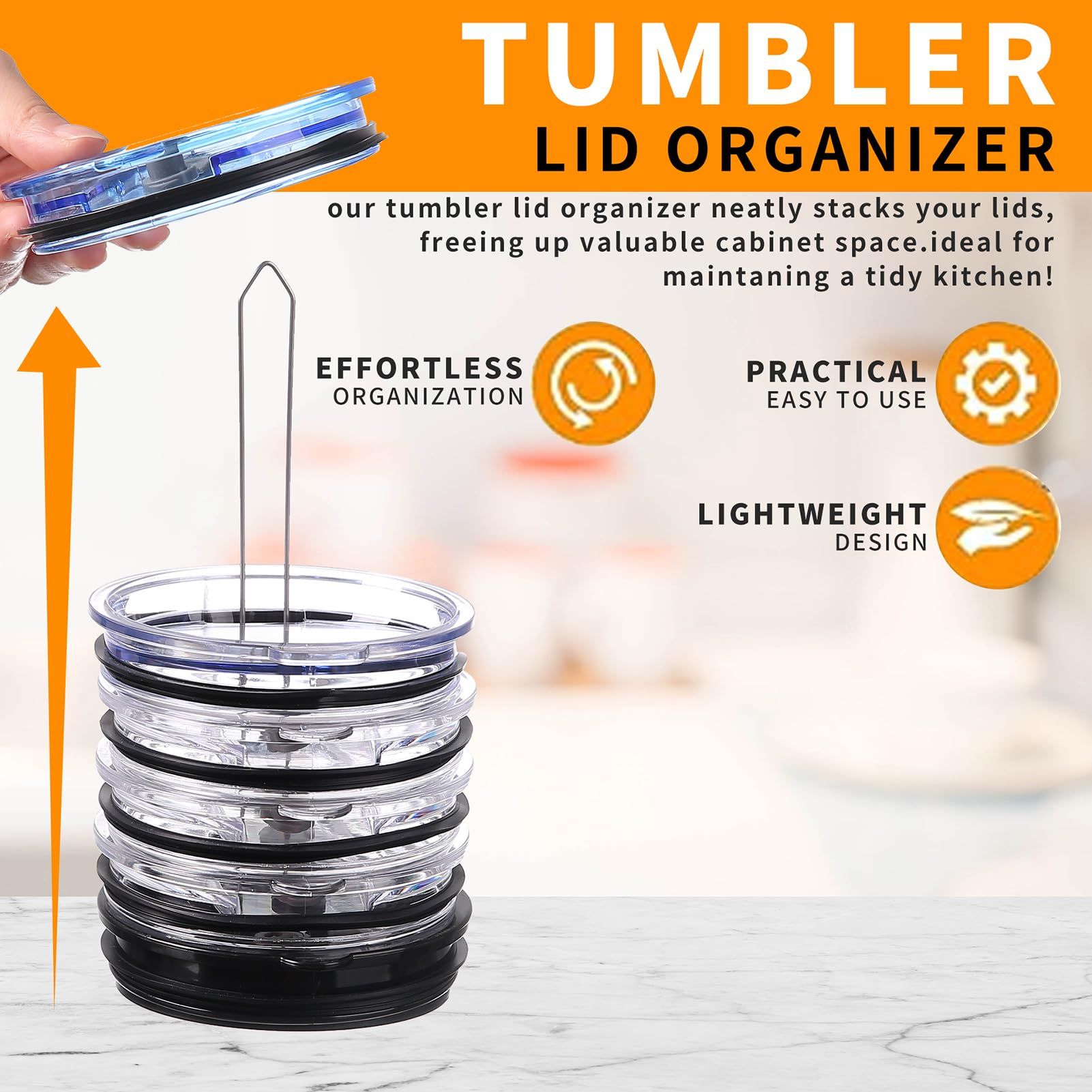 Tumbler Lid Organizer Space Saving Water Bottle Lid Rack Holder Slim Vertical view 5