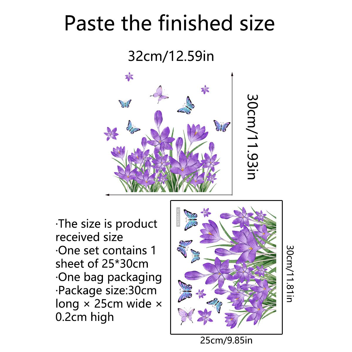 Fresh Green Grass Purple Flower Butterfly Bathroom Tile Decor Sticker Peel and view 5
