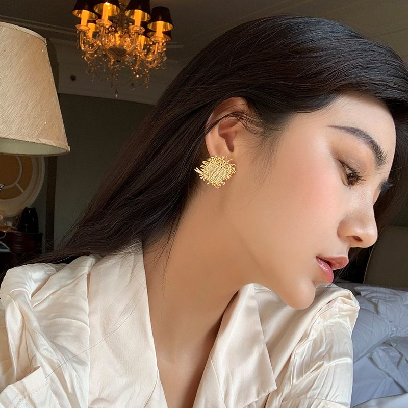 Earrings for Women,Flat Woven Texture Stud Earrings Silver Post Hypoallergenic view 2