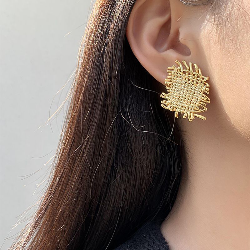 Earrings for Women,Flat Woven Texture Stud Earrings Silver Post Hypoallergenic view 3