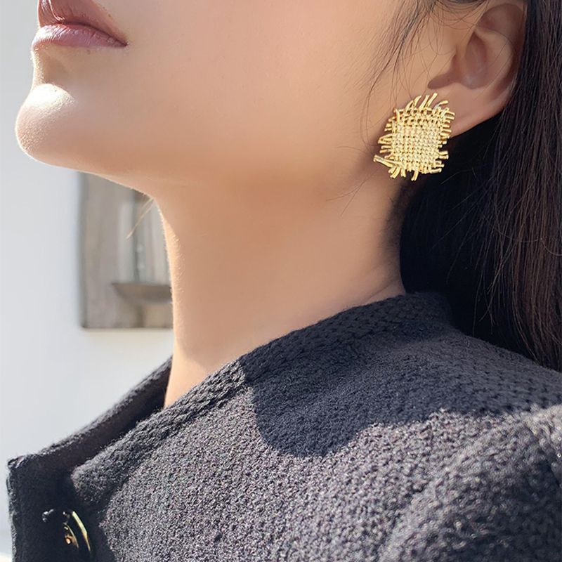 Earrings for Women,Flat Woven Texture Stud Earrings Silver Post Hypoallergenic view 4