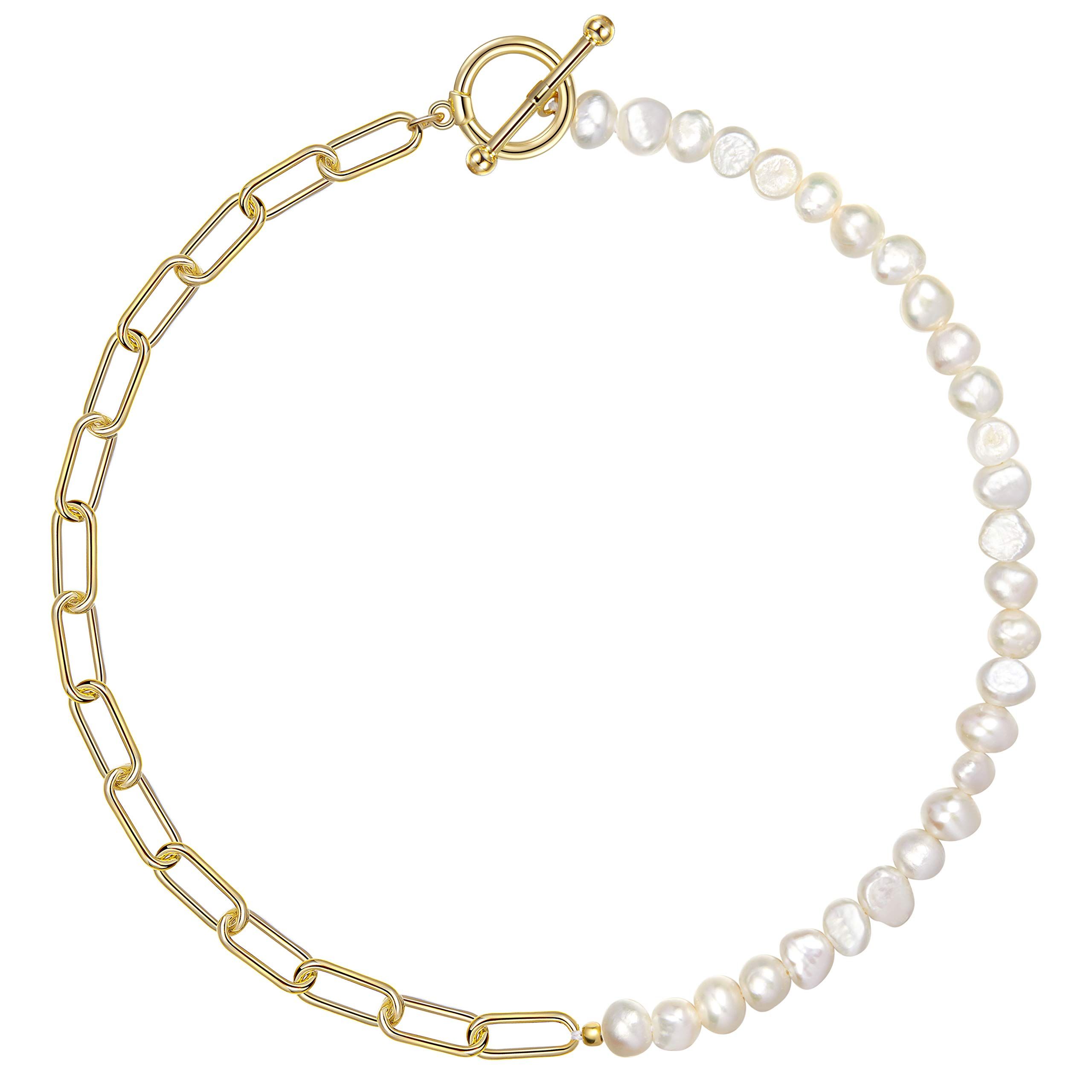 Pearl Necklace Vintage Chunky Link Chain Cultured Pearls Gold Choker Fashion