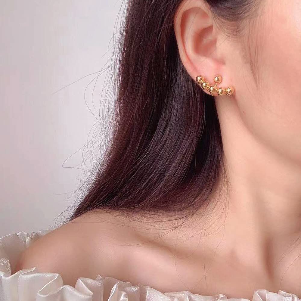 Design Back Hanging Round Beads Stud Earrings for Women Korean Jewelry Simple view 4