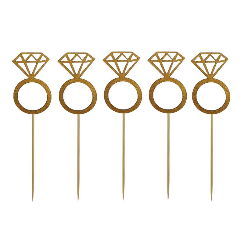 Gold Glitter Cupcake Toppers Mini Diamond Ring Cakes Toppers for Wedding view 2