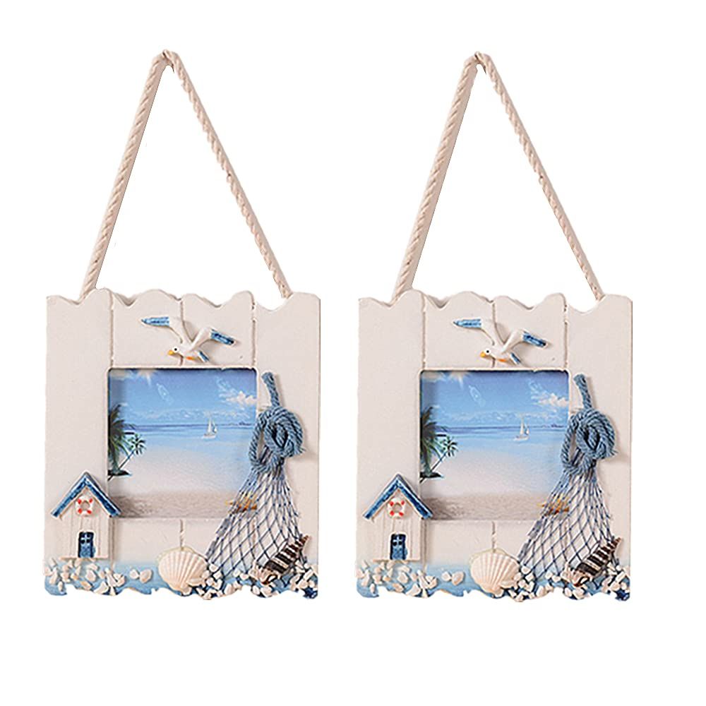 2 Pcs Wooden Beach Picture Frame Seaside Vacational Frames Nautical Photo