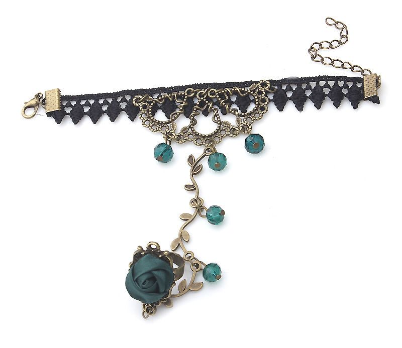 Adjustable Women Jewellery Charm Bracelet Wristband Noble Green Rose Branch