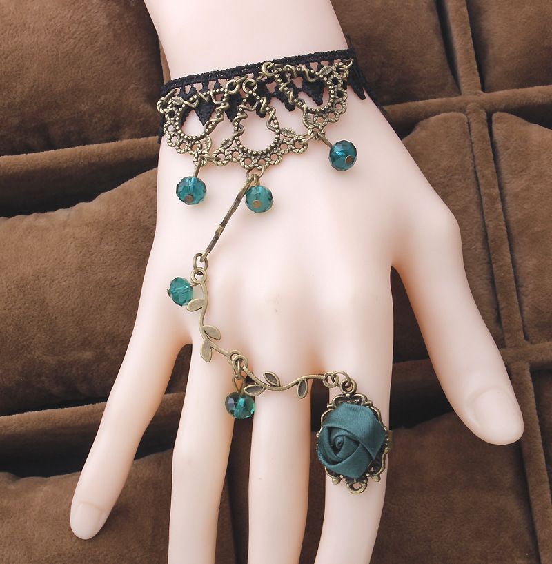 Adjustable Women Jewellery Charm Bracelet Wristband Noble Green Rose Branch view 2