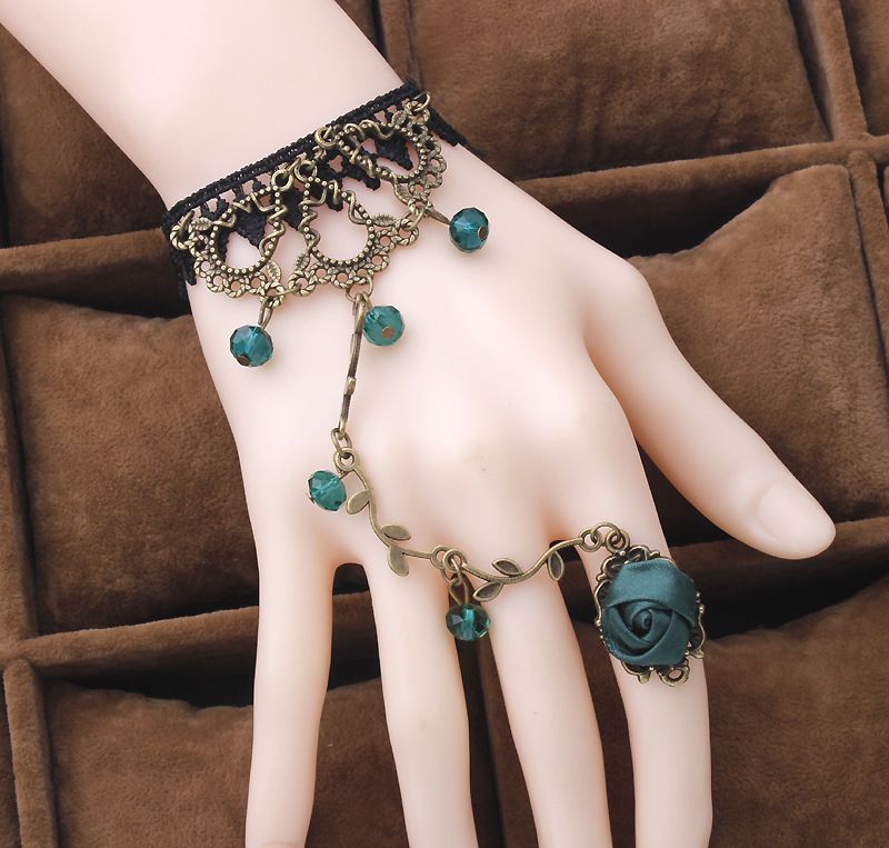Adjustable Women Jewellery Charm Bracelet Wristband Noble Green Rose Branch view 3