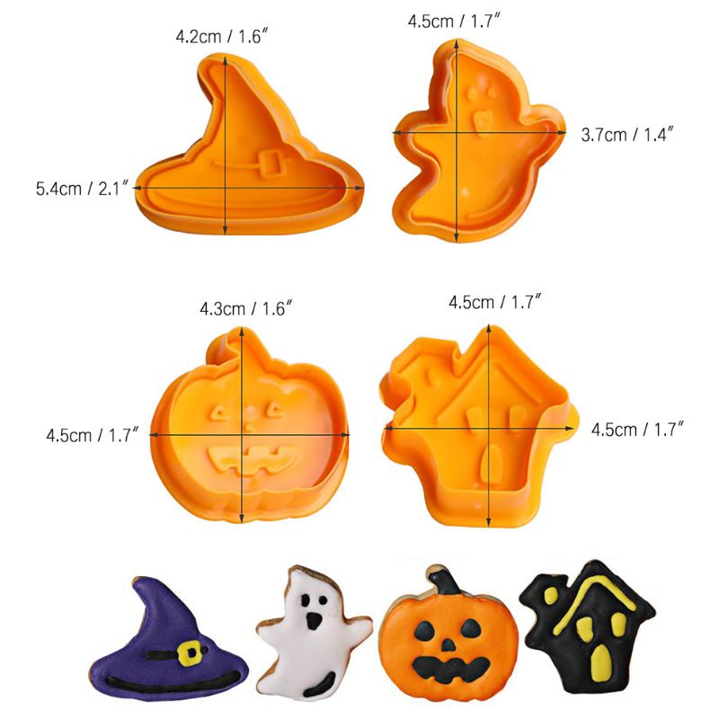 Halloween 4Pcs Pumpkin Ghost Plastic Cookie Cutter 3D Biscuit Molds for Baking view 2