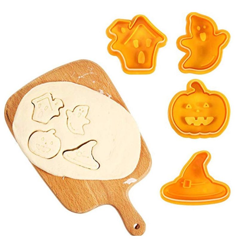 Halloween 4Pcs Pumpkin Ghost Plastic Cookie Cutter 3D Biscuit Molds for Baking view 5