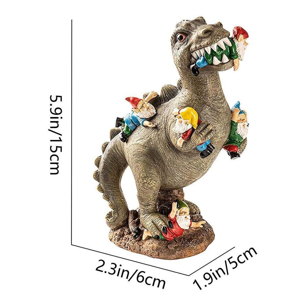 Dinosaur Eating Gnomes Statue view 4