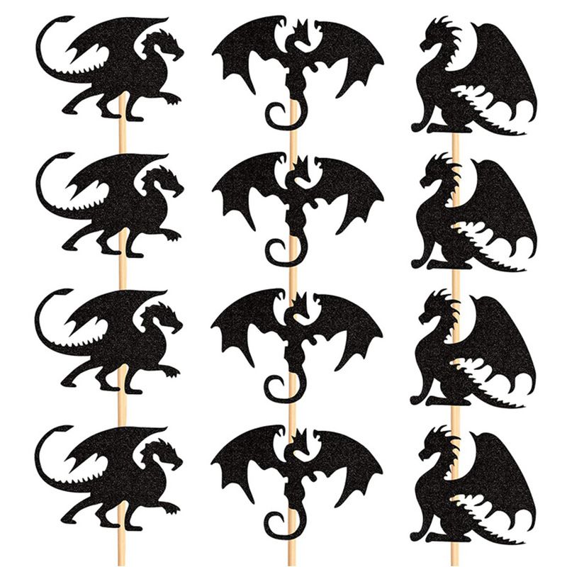 24 Pack Dragon Cupcake Toppers Glitter Fantasy Birthday Cupcake Picks for