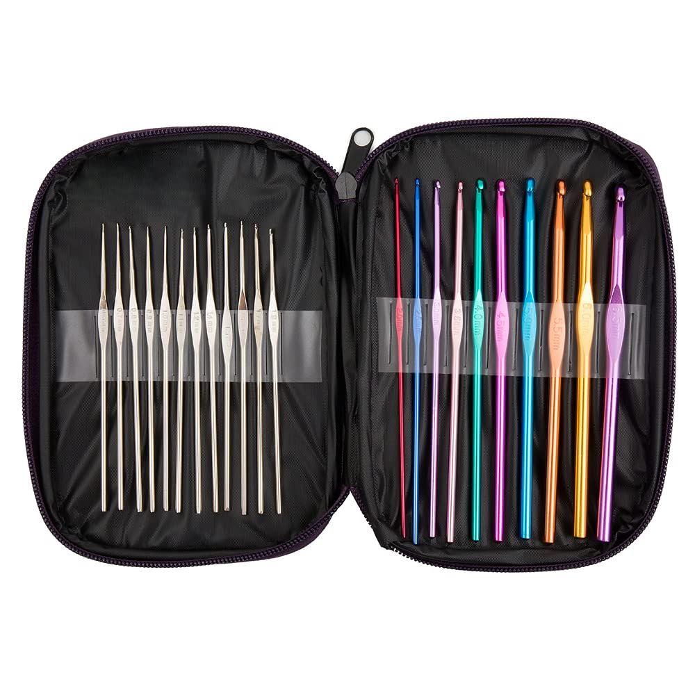22Pcs Crochet Hooks Set, Aluminum Handle Knitting Needles, Multicolor Crochet