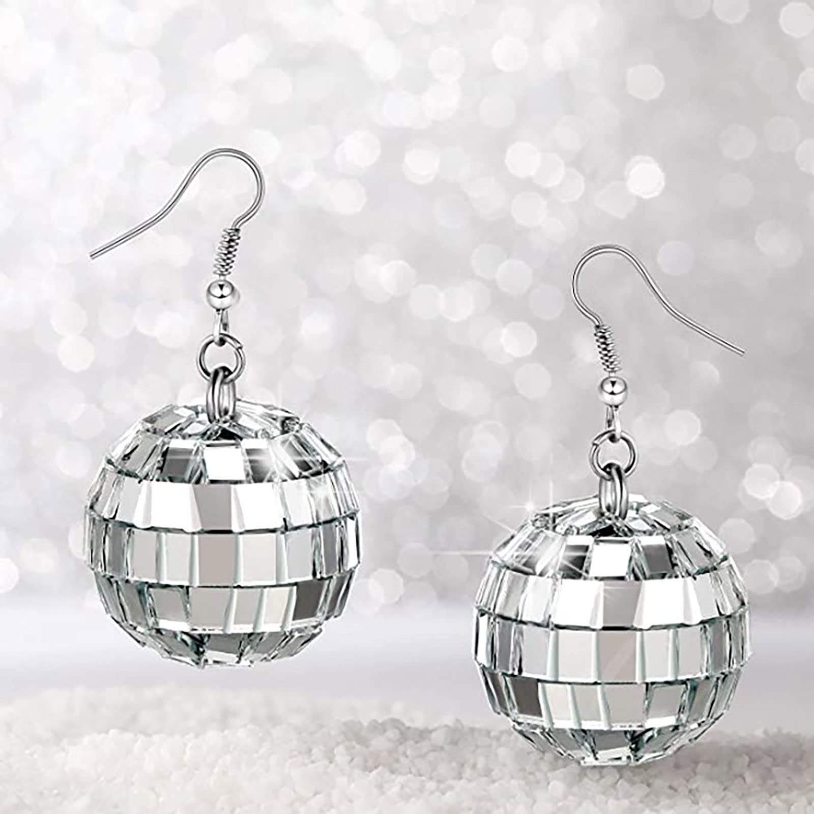 Ball Earrings Silver Mirror Disco Ball Drop Dangle 30MM Ball Earrings Dance view 5