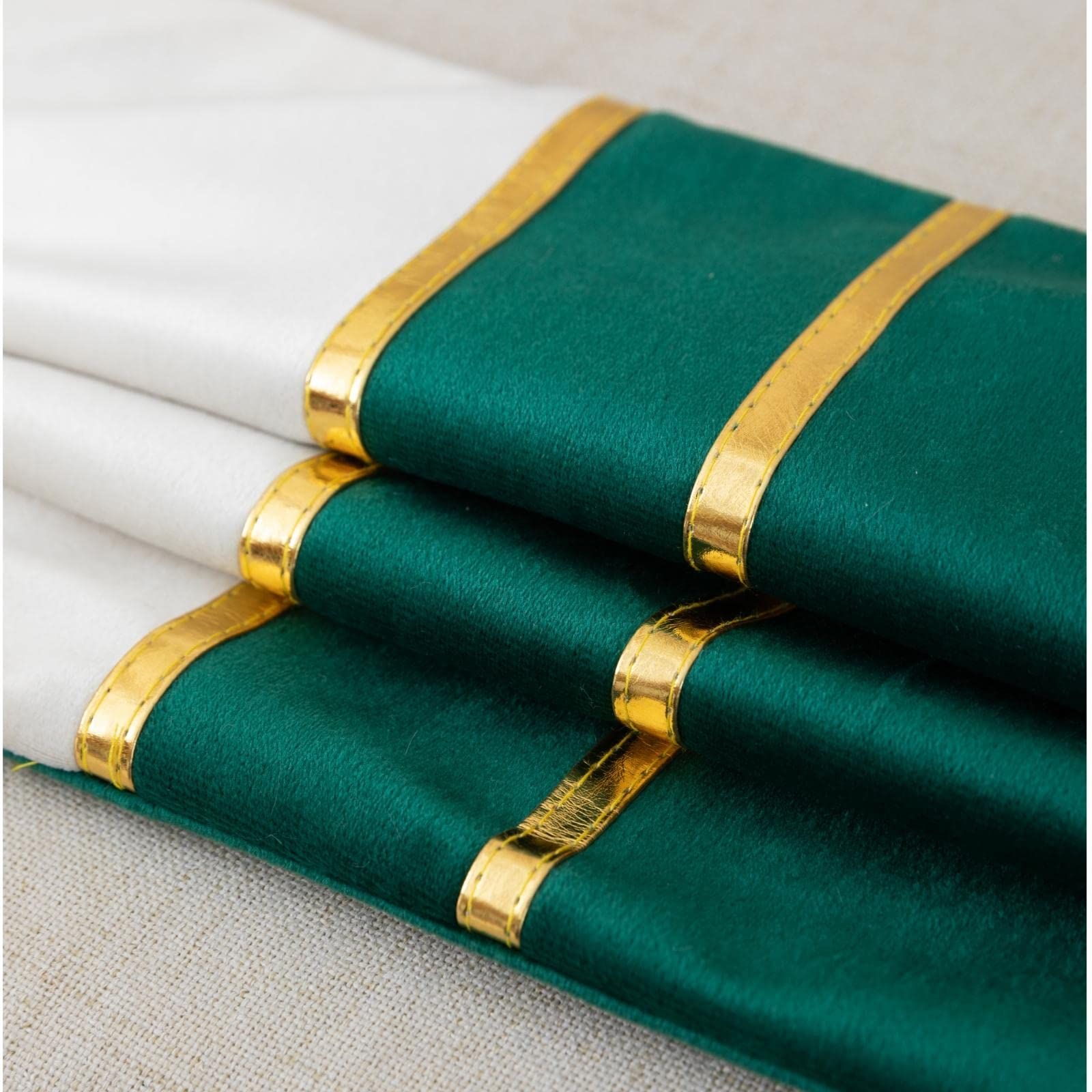 Set of 2 Velvet Decorative Throw Pillow Covers Dark Green White Patchwork with view 4