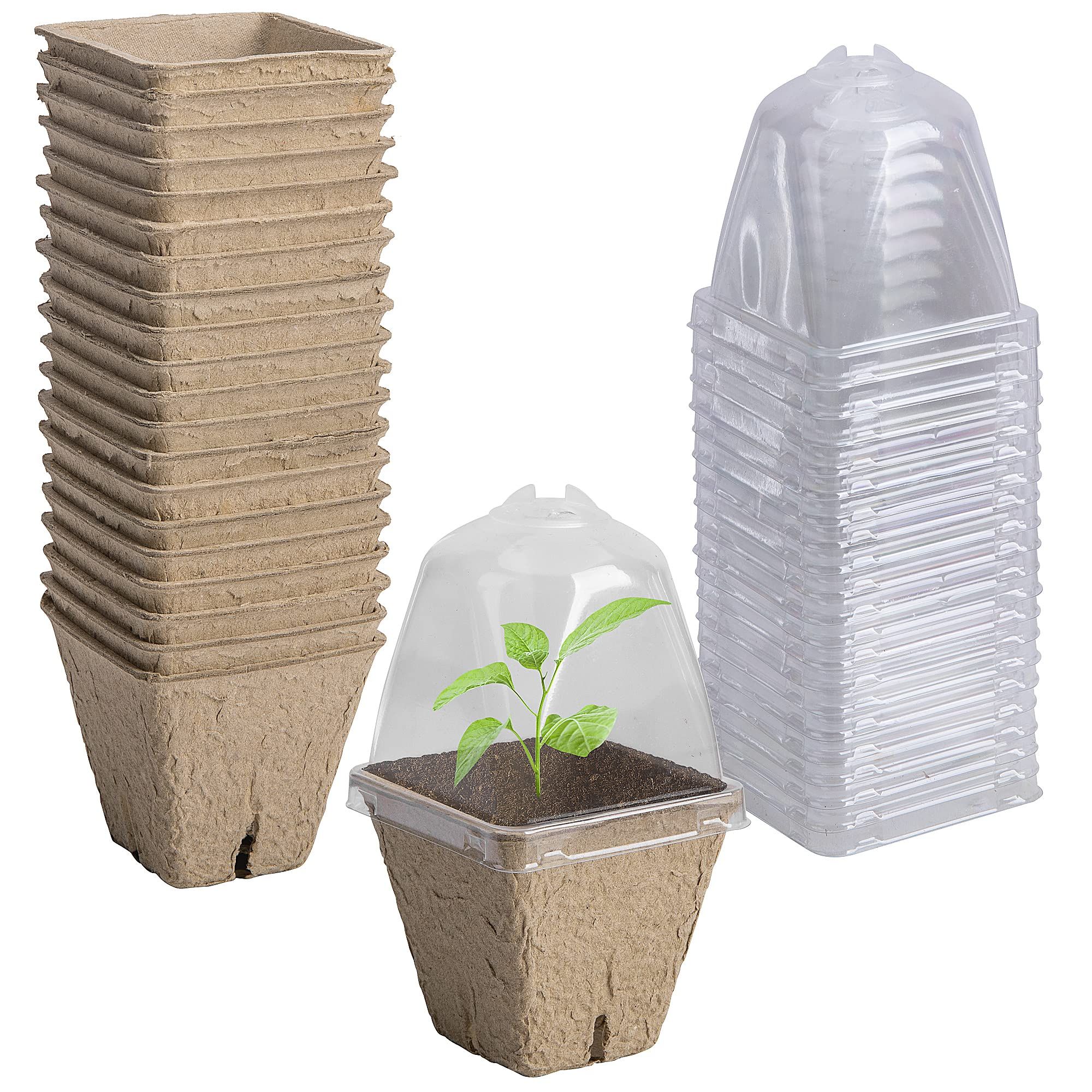 20 Pcs Biodegradable Nursery Pots with Humidity Dome- 2.3 Inch Square Seeding — image 1