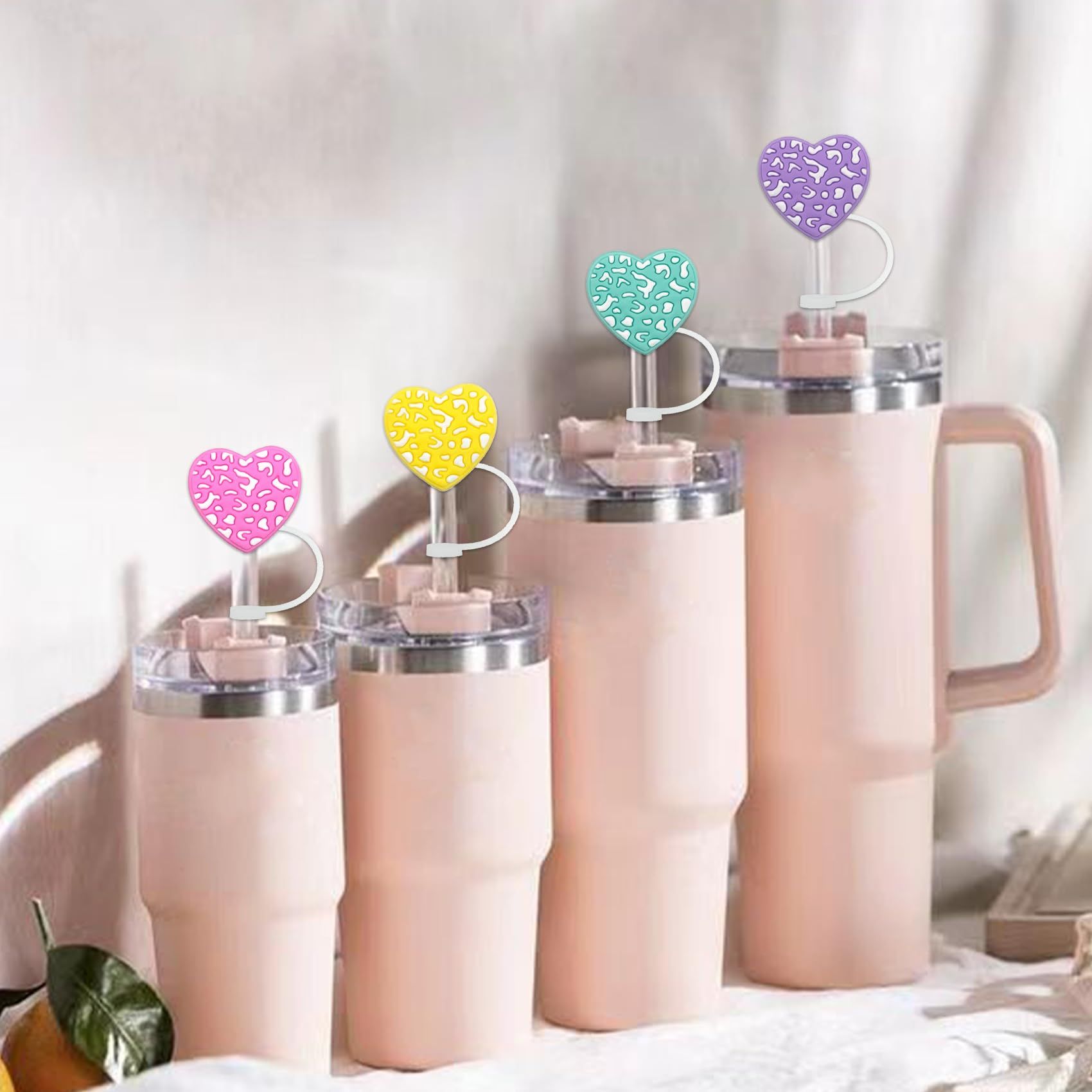 Cover for Tumbler,10mm Pink Straw Topper,Leopard Heart Straw Cover Cap for Cup view 5