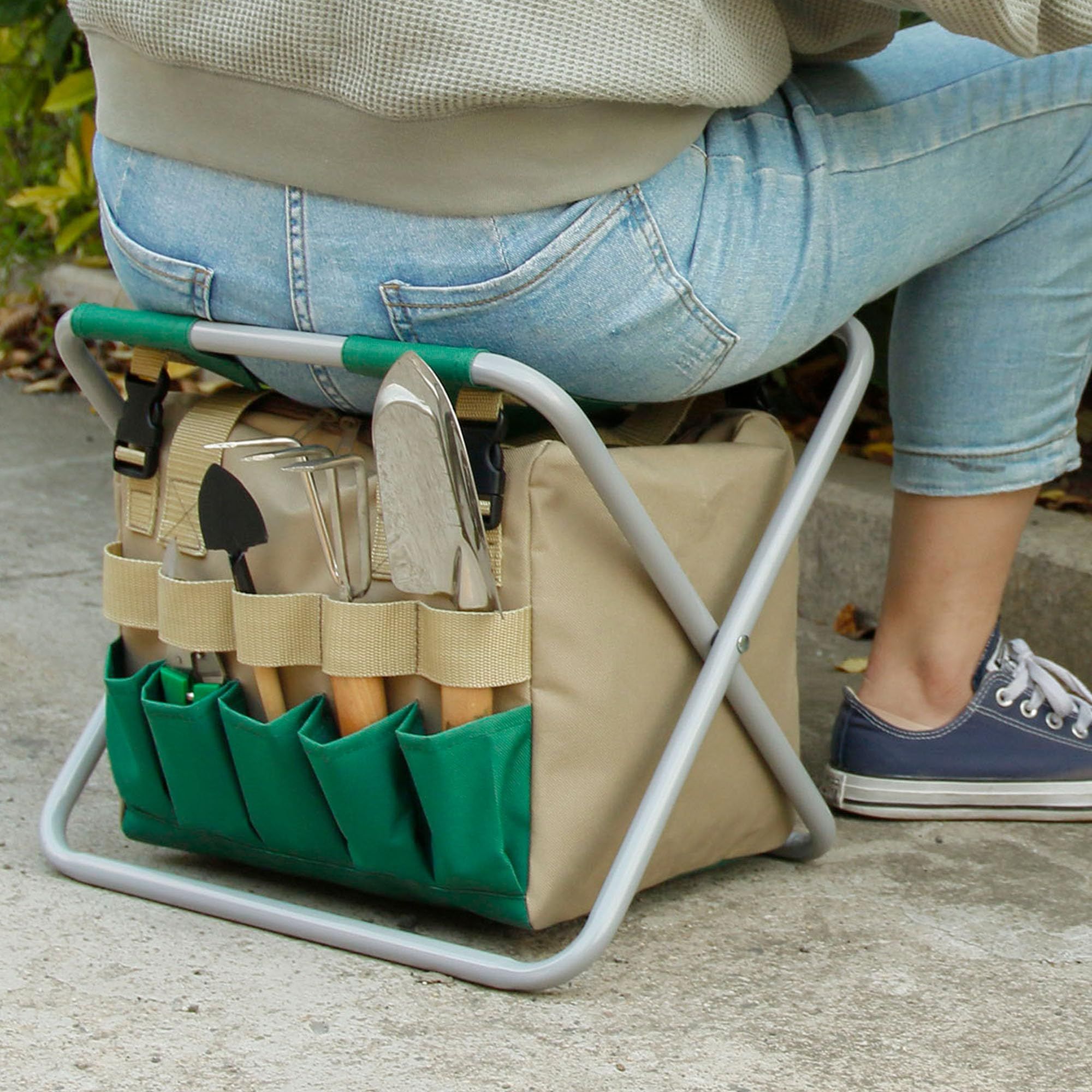 Folding Gardening Stool with Detachable Storage Tote Bag view 2