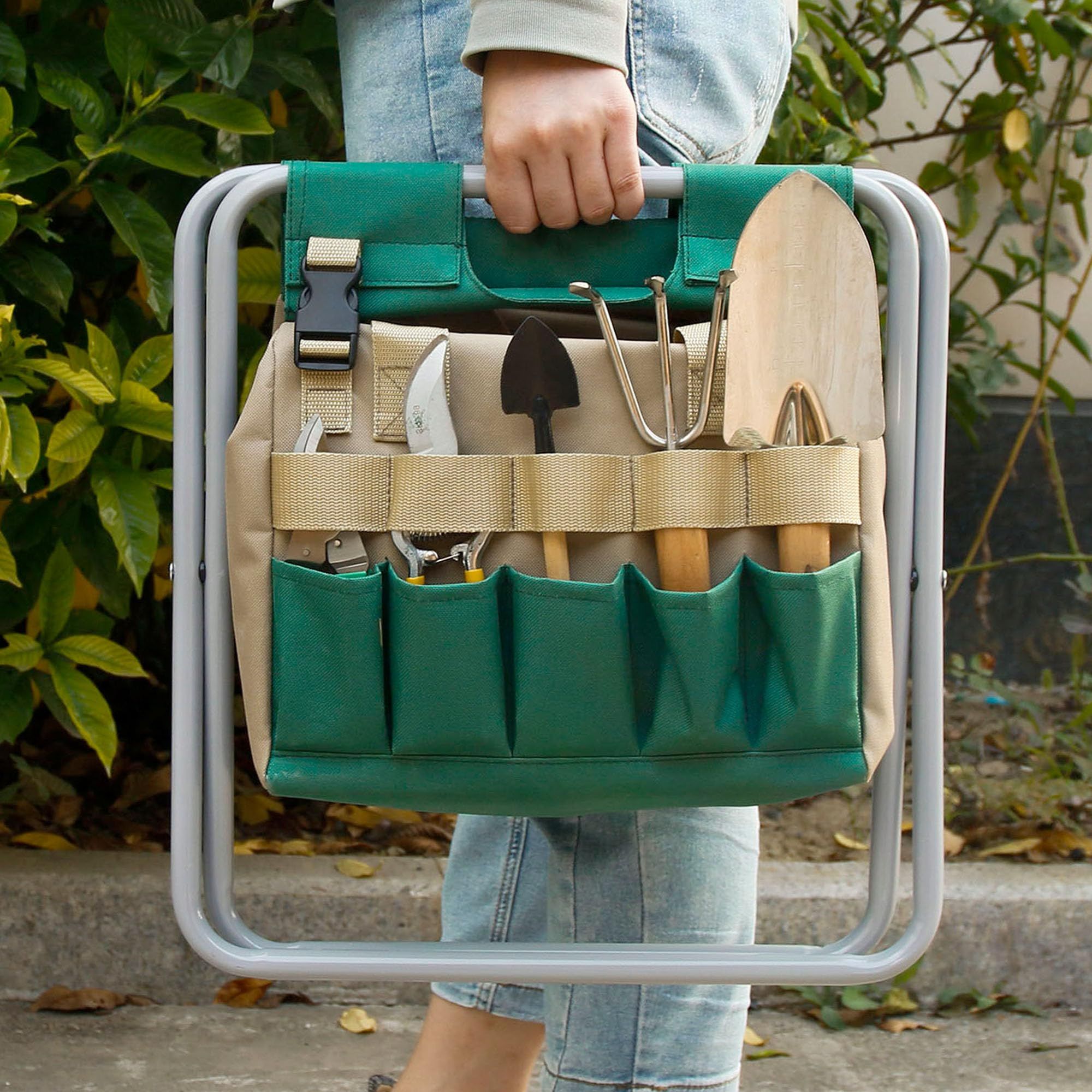 Folding Gardening Stool with Detachable Storage Tote Bag view 4
