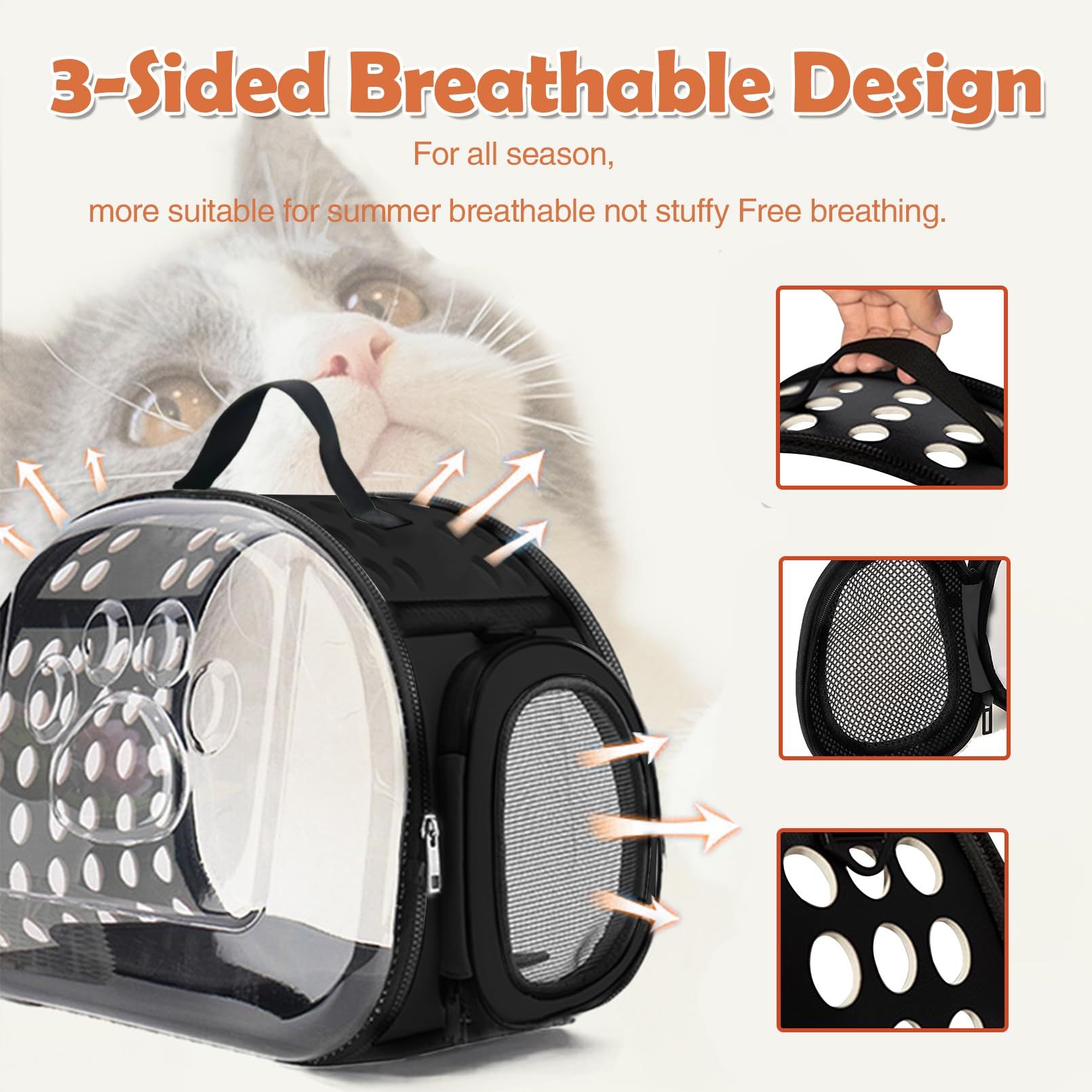 Transparent Cat Carrier Portable Small Cat Carried Bag Foldable Soft-Sided Pet view 2