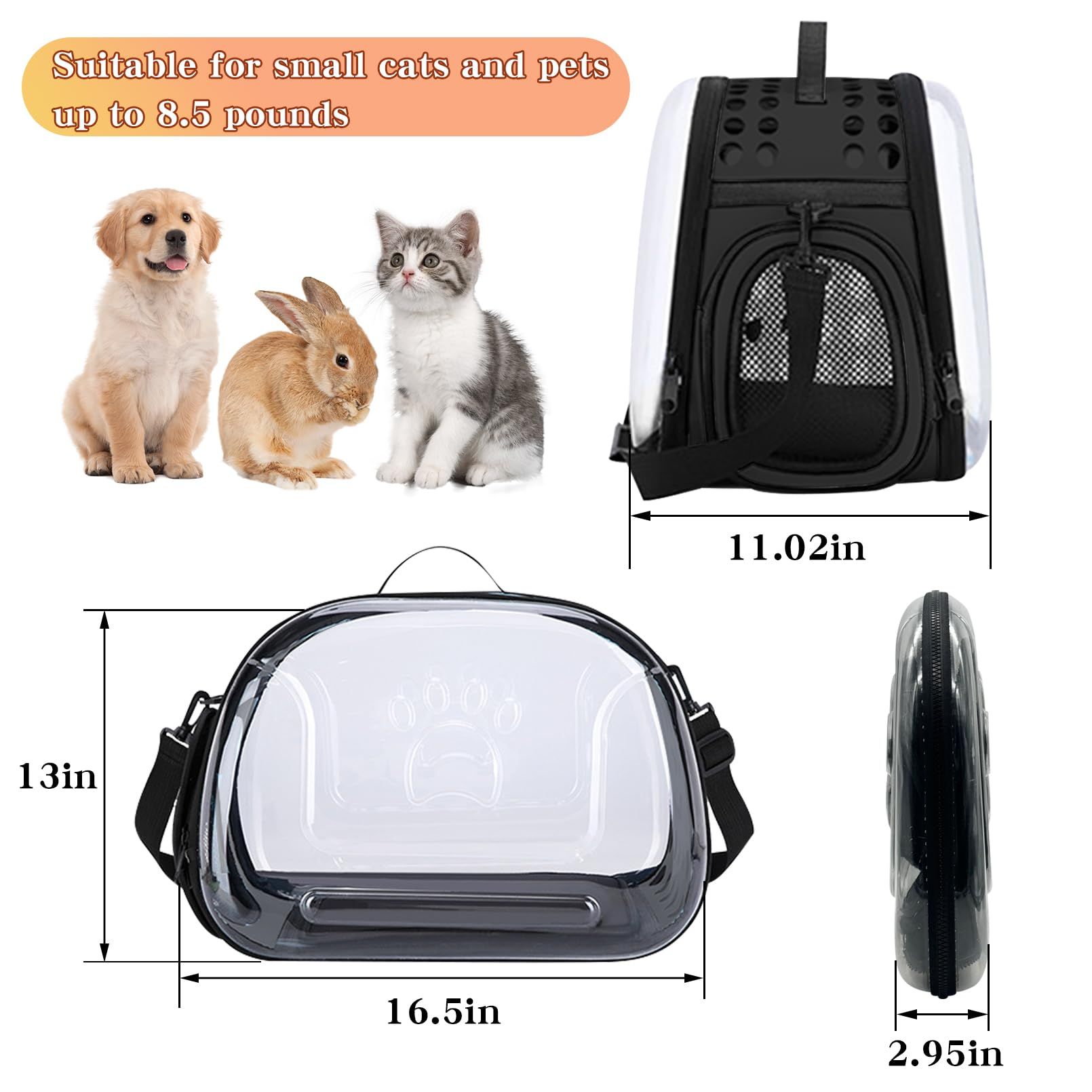 Transparent Cat Carrier Portable Small Cat Carried Bag Foldable Soft-Sided Pet view 5