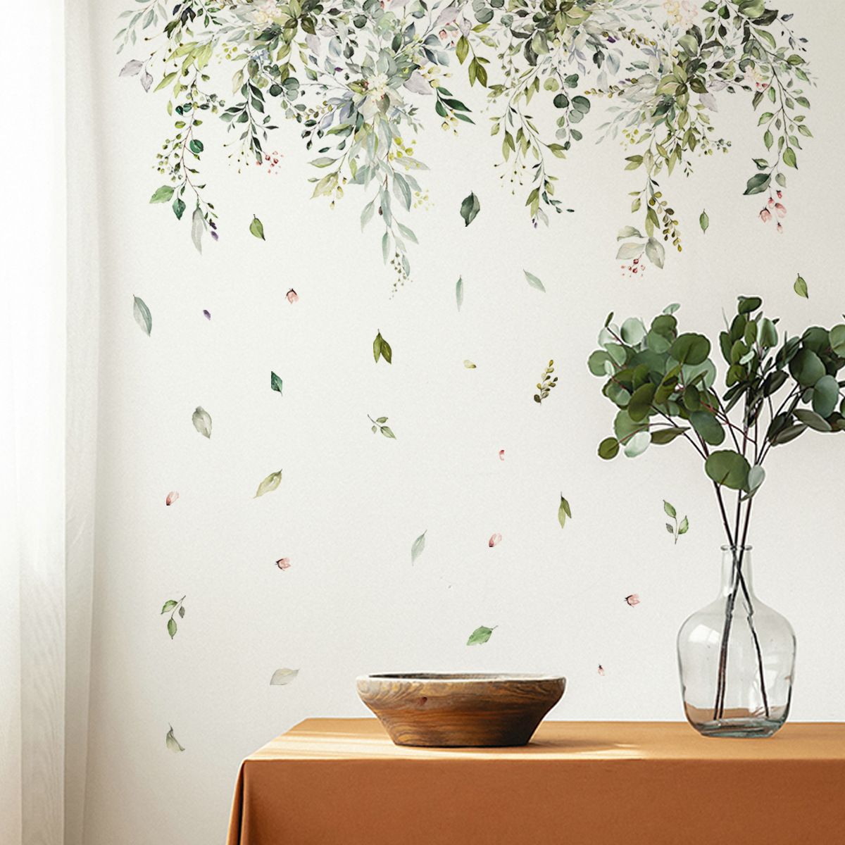 Green Hanging Vine Wall Stickers - Nature Plants Flower Leaves Wall Decals view 3