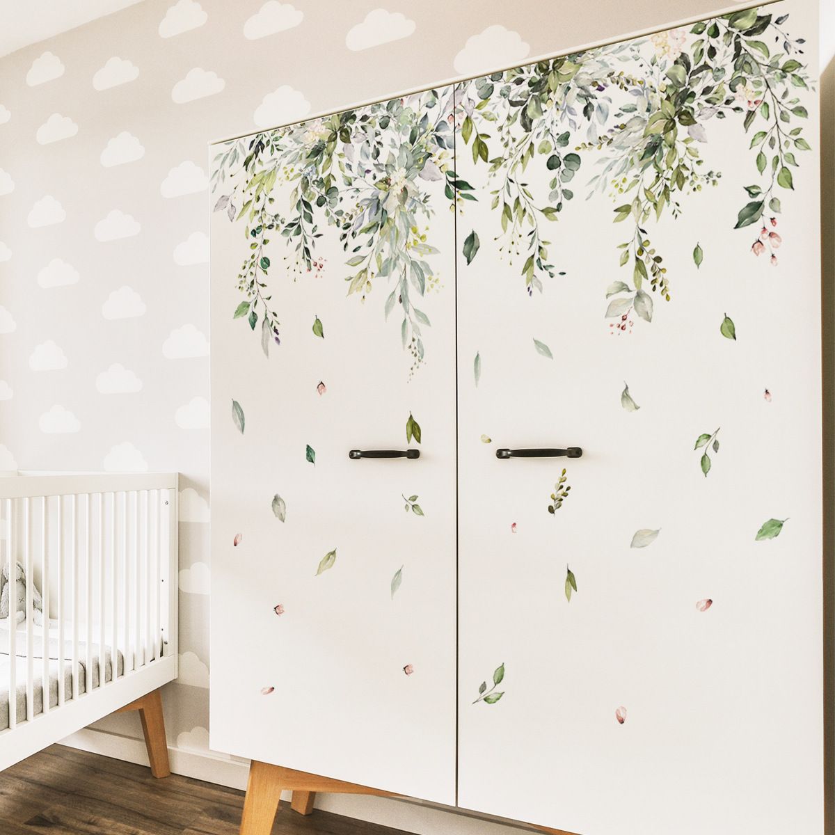 Green Hanging Vine Wall Stickers - Nature Plants Flower Leaves Wall Decals view 4