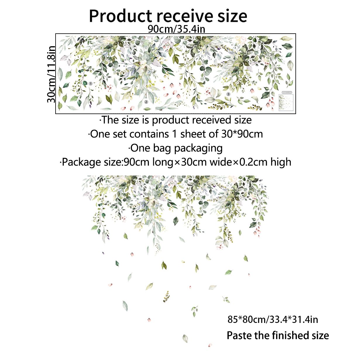Green Hanging Vine Wall Stickers - Nature Plants Flower Leaves Wall Decals view 5