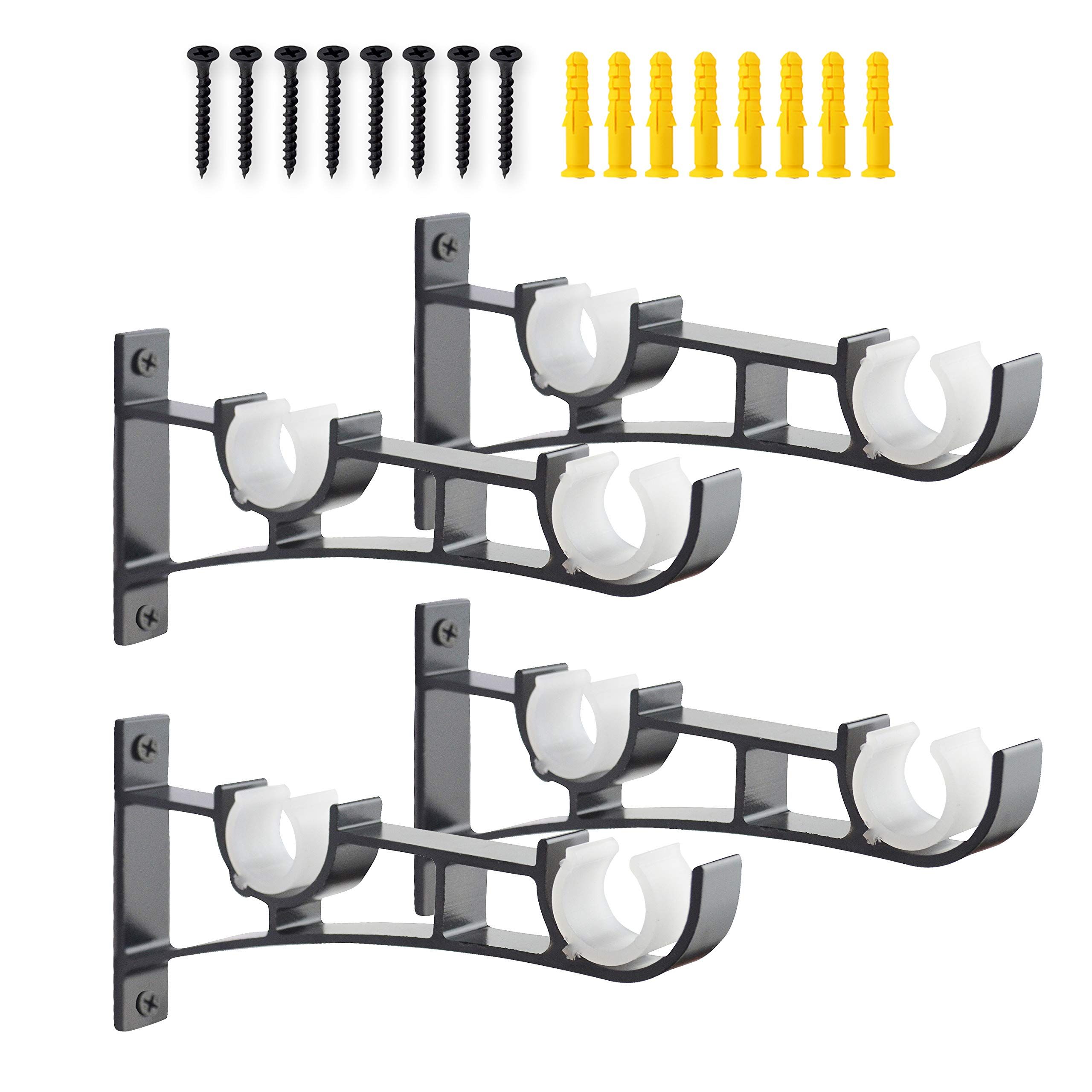 Double Curtain Rod Brackets Set of 4 for Drapery Rod Window Hardware Rod