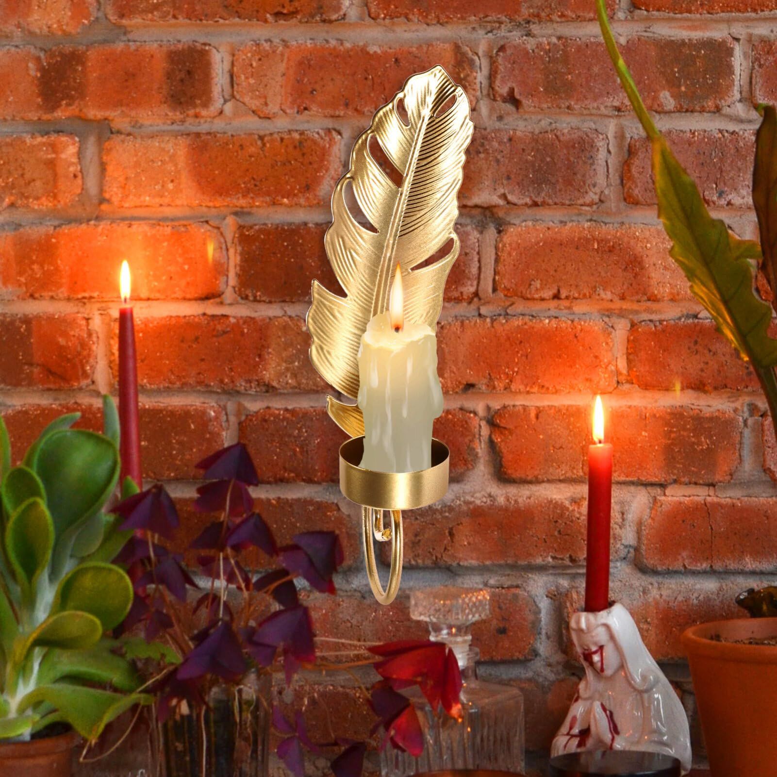 Wall Sconces Candle Holder: Golden Iron Art Hanging Wall Mounted Decorative view 2